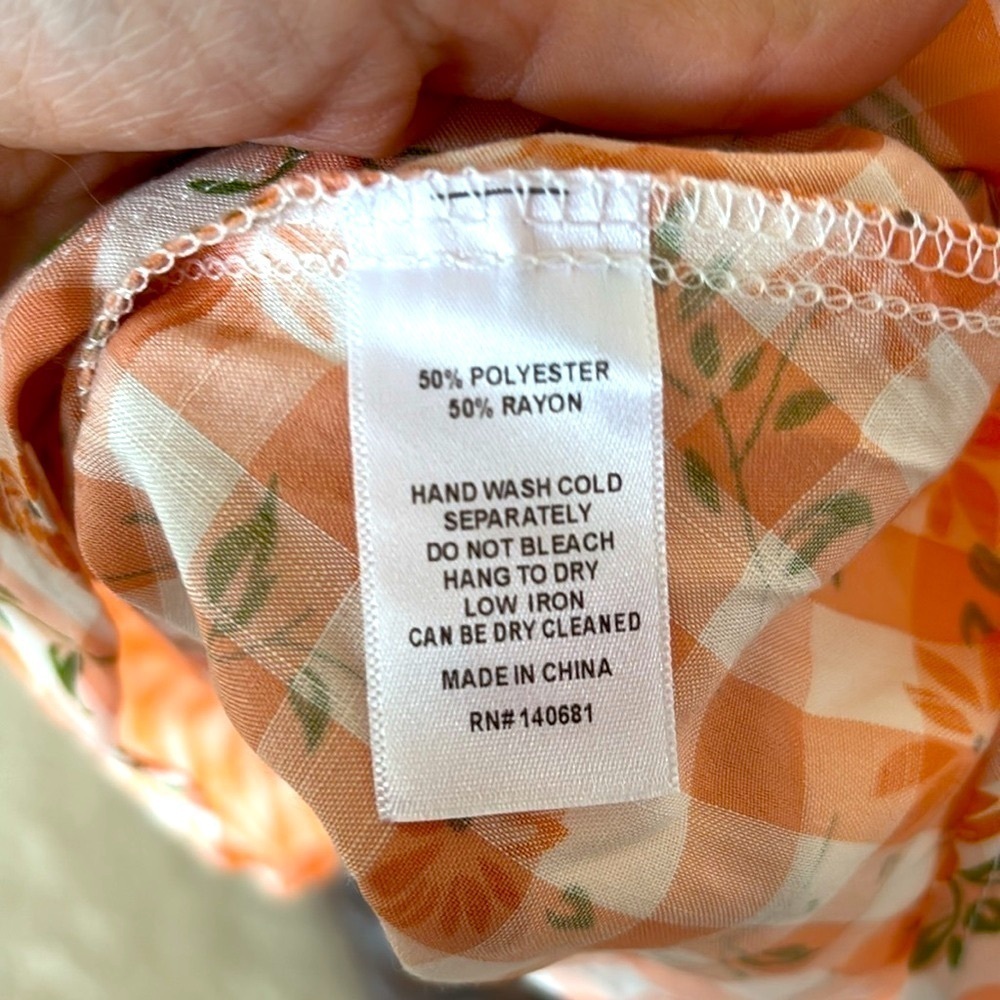 Brand New Smak Parlour Peach Gingham Floral Smocked Mini Dress Puff Sleeves Mod - Picture 14 of 15